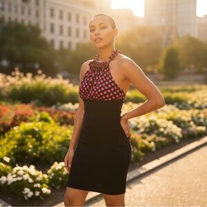 Y2K Love Tease Halter Dress Pink Polka-Dot Bodycon Mini Dress Black